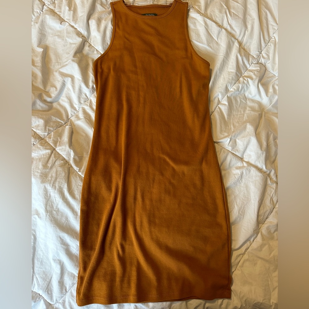 Orange, tight, mini dress